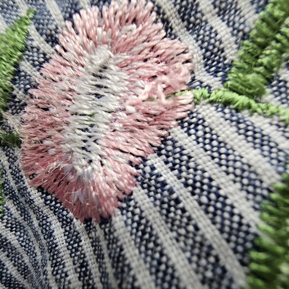 JOHN•MARK Blue & White Striped Linen Floral Embroidered Tunic Size S - Picture 15 of 16